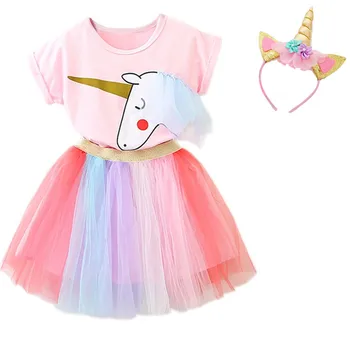 Fantezie Unicorn Rochie Pentru Fete Fata de Copil 1 2 ani Costum de Carnaval Copil Fata de Tinutele Curcubeu Voal Haine pentru Copii Vestido
