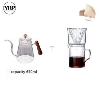 YRP V60 filtru de cafea oală de sticlă filtru de cafea set barista instrumente geyser filtru de cafea neagră cu termometru picurare fierbător gratuit hârtie