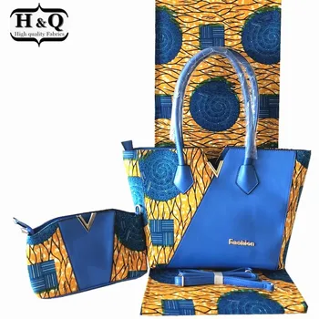 H&Q nou-veniți genți de mână, genți de mână de moda femeie saci african wax sac set cu 6 metri africa de ankara ceara de imprimare pentru femei