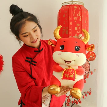 2021 Anul Nou Chinezesc Zodiac Taur Bovine Papusa De Plus Rosu De Lapte De Vacă Mascotă De Pluș Papusa Pandantiv Birou Acasă Decration Cadou