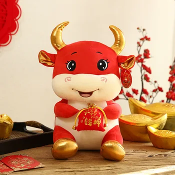 2021 Anul Nou Chinezesc Zodiac Taur Bovine Papusa De Plus Rosu De Lapte De Vacă Mascotă De Pluș Papusa Pandantiv Birou Acasă Decration Cadou