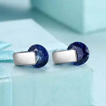 INALIS Rotund Clip Cercei Pentru Femei din Argint Placat cu 5A Clar Cubic Zircon Albastru Drăguț Stil Romantic Fată Cercel Moda Bijuterii