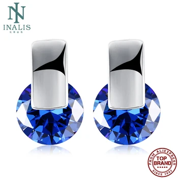 INALIS Rotund Clip Cercei Pentru Femei din Argint Placat cu 5A Clar Cubic Zircon Albastru Drăguț Stil Romantic Fată Cercel Moda Bijuterii